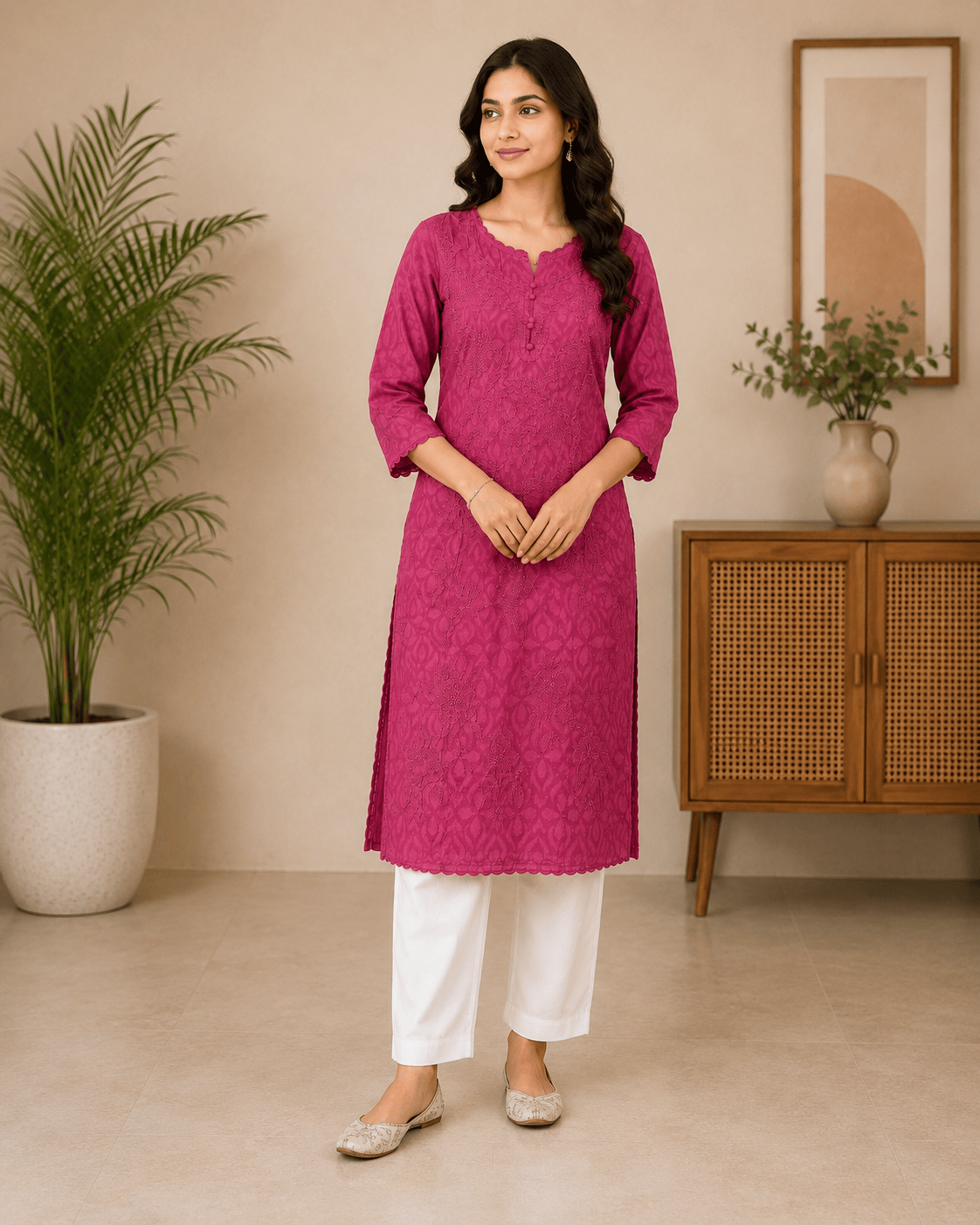 Raha | Chikankari Jacquard Cotton Long Kurti II