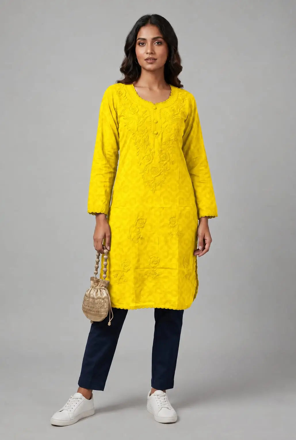 Raha | Chikankari Jacquard Cotton Long Kurti II