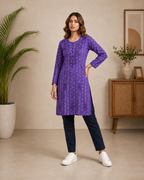 Kainaat | Chikankari Applique Cotton Long Kurti