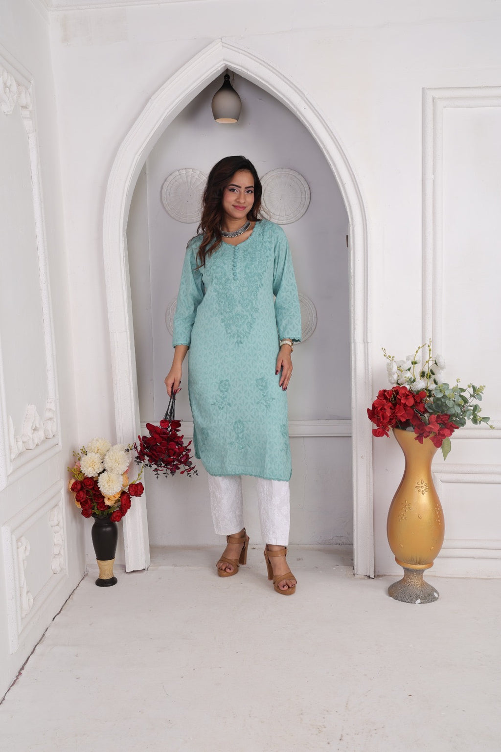Raha | Chikankari Jacquard Cotton Long Kurti II