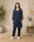 Kaizan | Chikankari Organza Plus Size Long Kurti