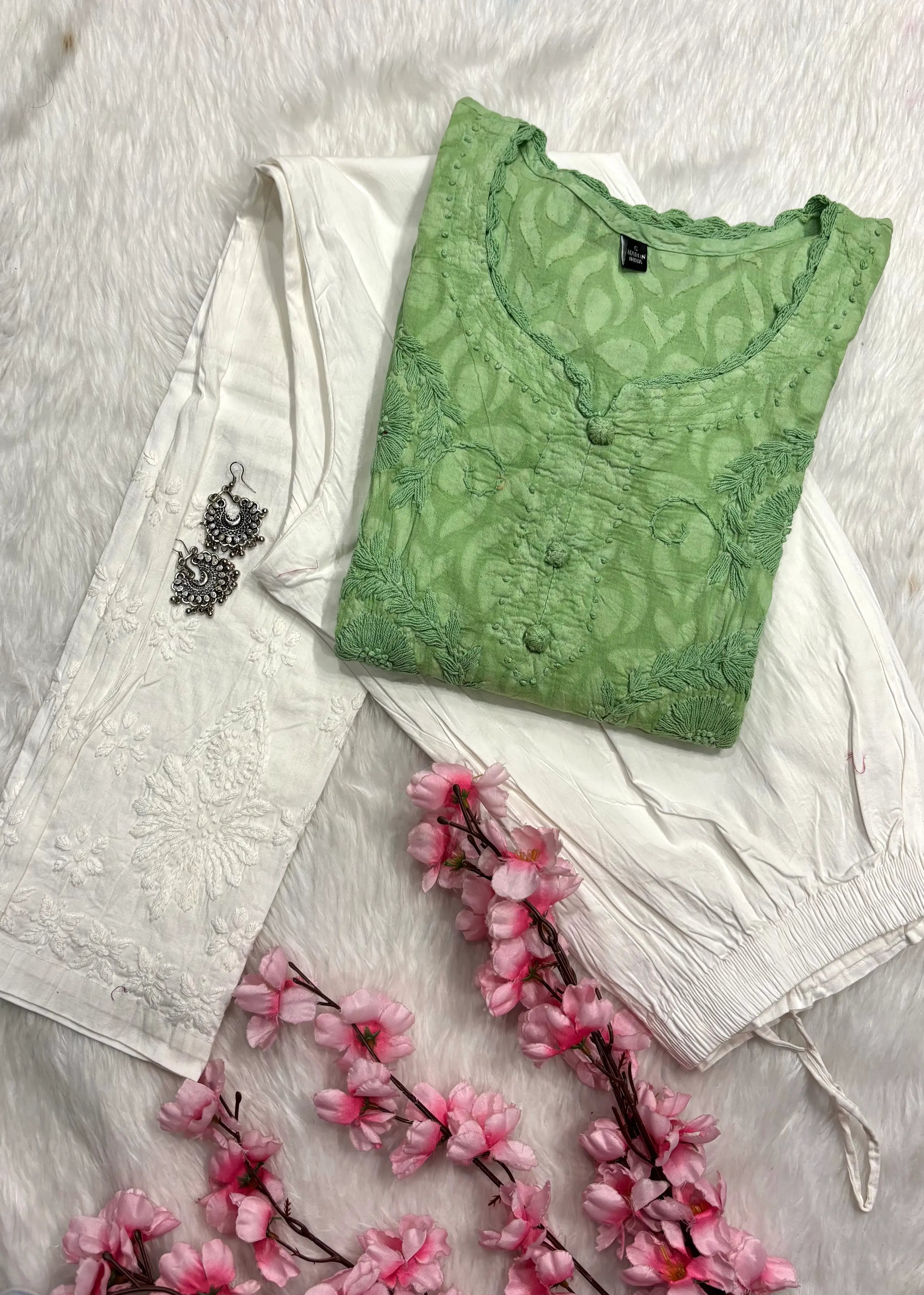 Gulbahar | Chikankari Jacquard Cotton Kurti Pant set