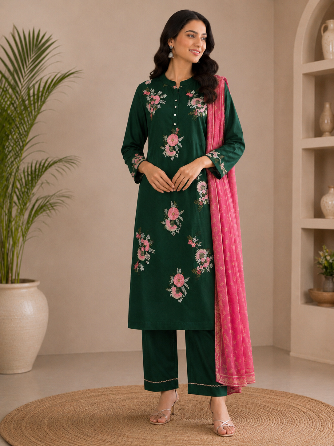 Rezara | Chanderi Kurta Pant Dupatta Set