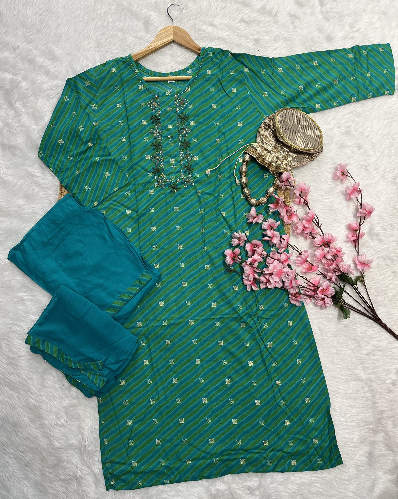 Celavia | Chanderi Kurta Pant Dupatta Set