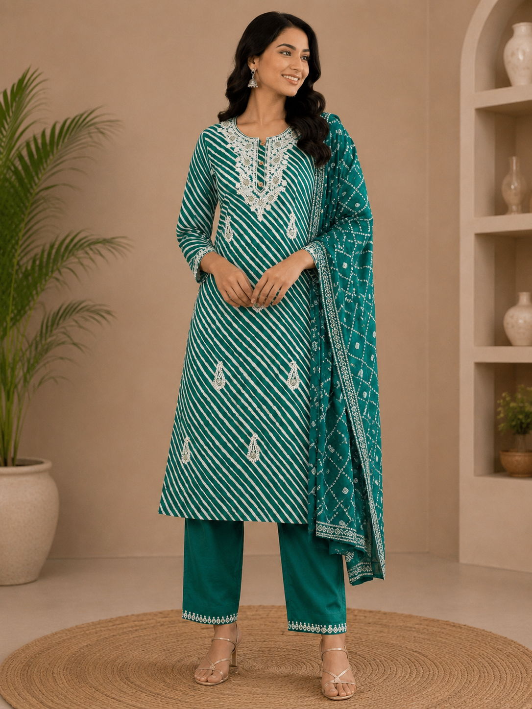 Valina | Chanderi Kurta Pant Dupatta Set