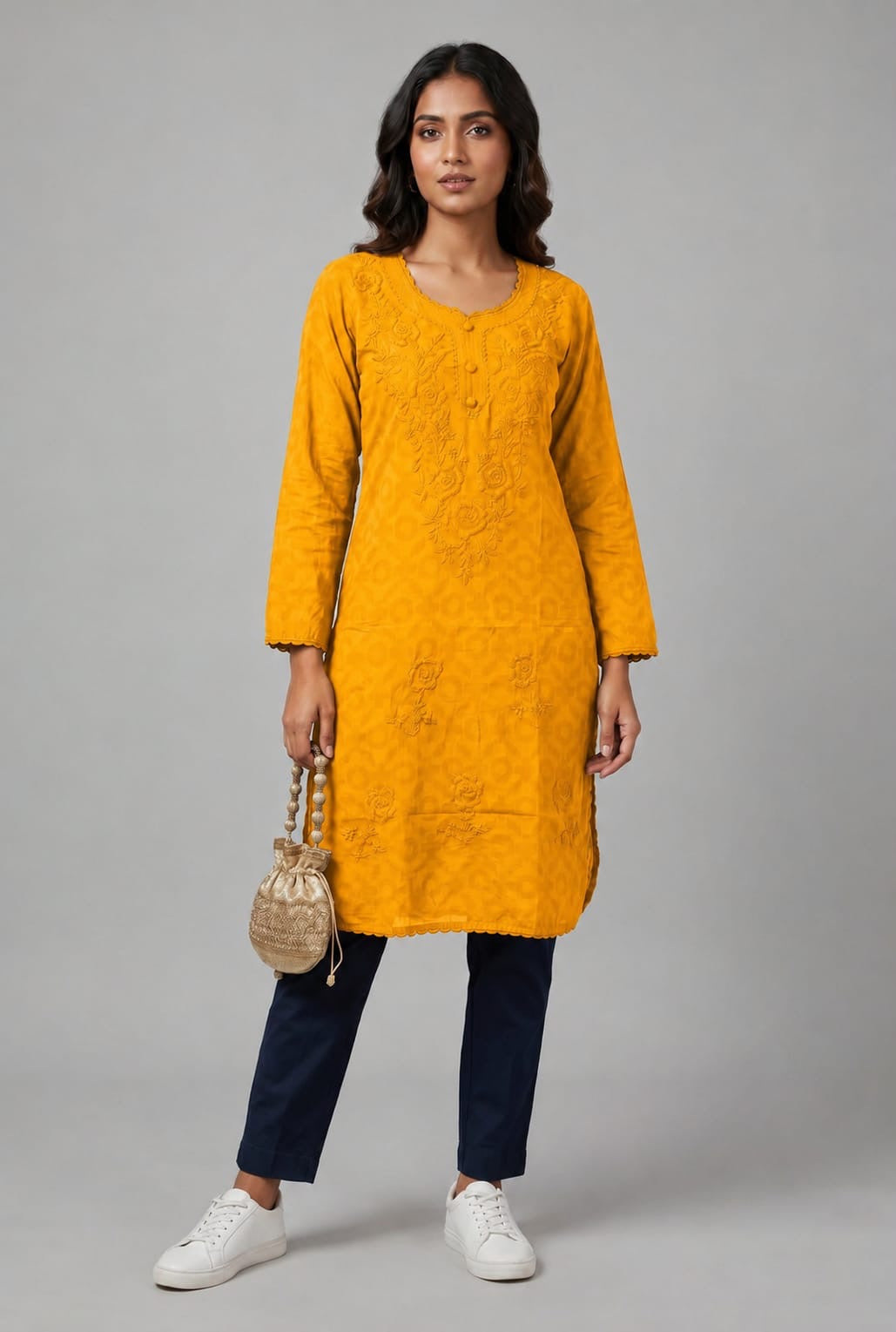 Raha | Chikankari Jacquard Cotton Long Kurti II