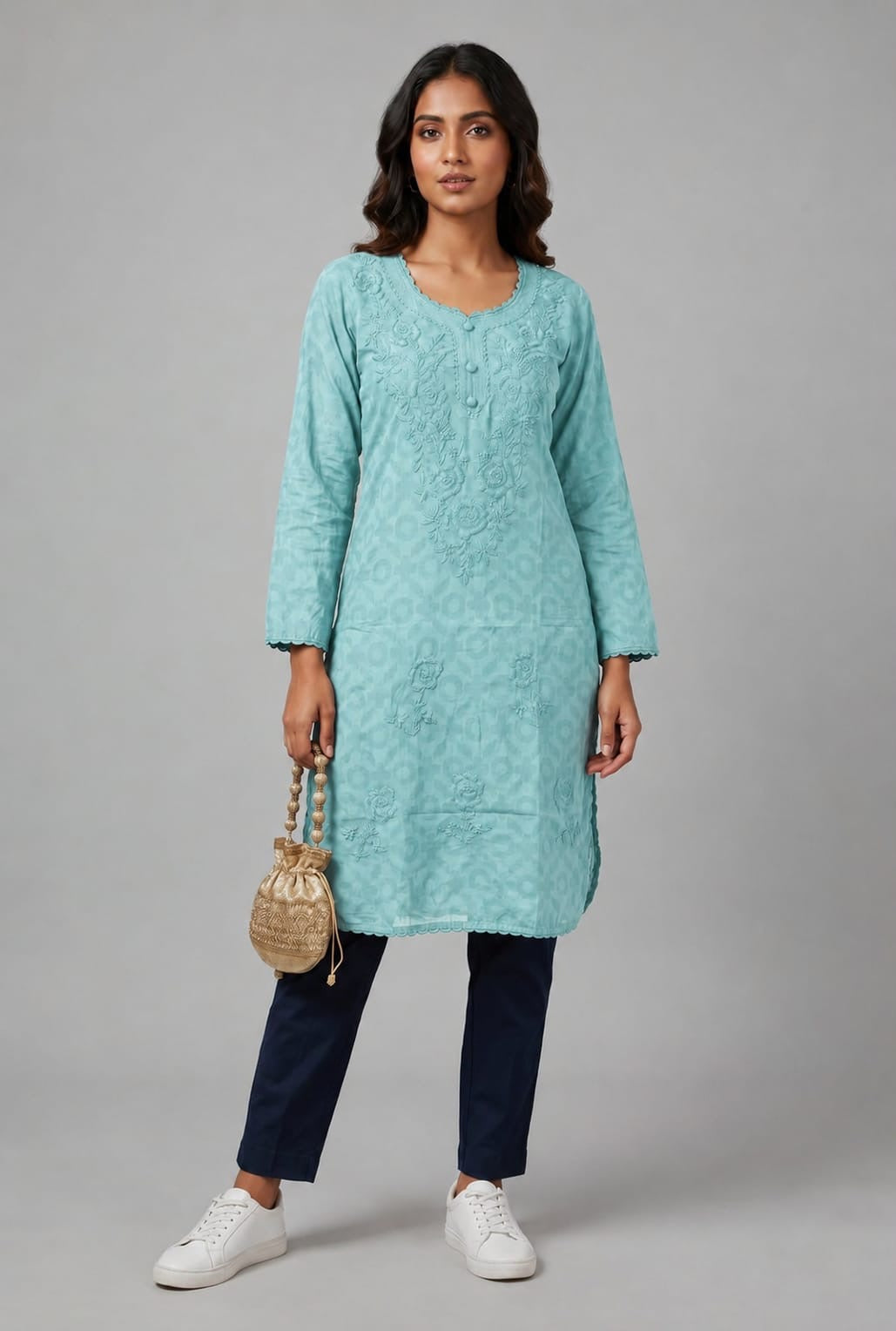 Raha | Chikankari Jacquard Cotton Long Kurti II