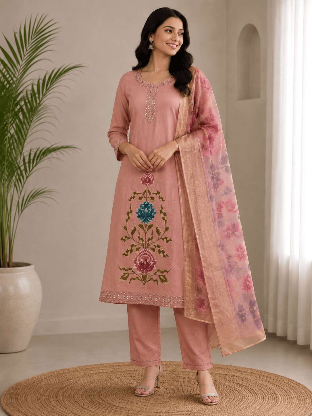 Celara | Chanderi Kurta Pant Dupatta Set