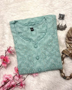 Rahat | Chikankari Jacquard Cotton Long Kurti