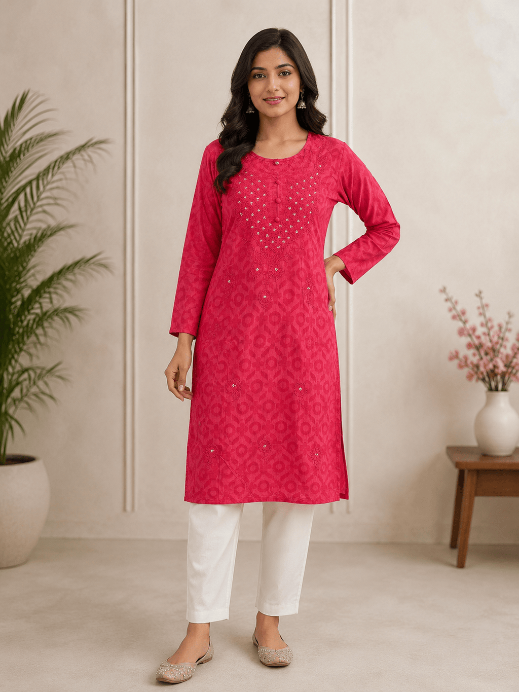 Rooh | Chikankari Jacquard Cotton Long Kurti