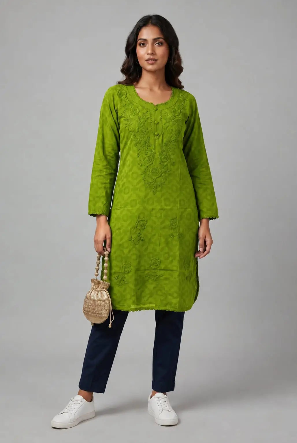 Raha | Chikankari Jacquard Cotton Long Kurti II