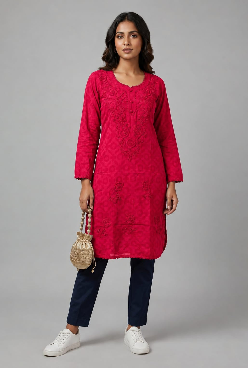 Raha | Chikankari Jacquard Cotton Long Kurti II