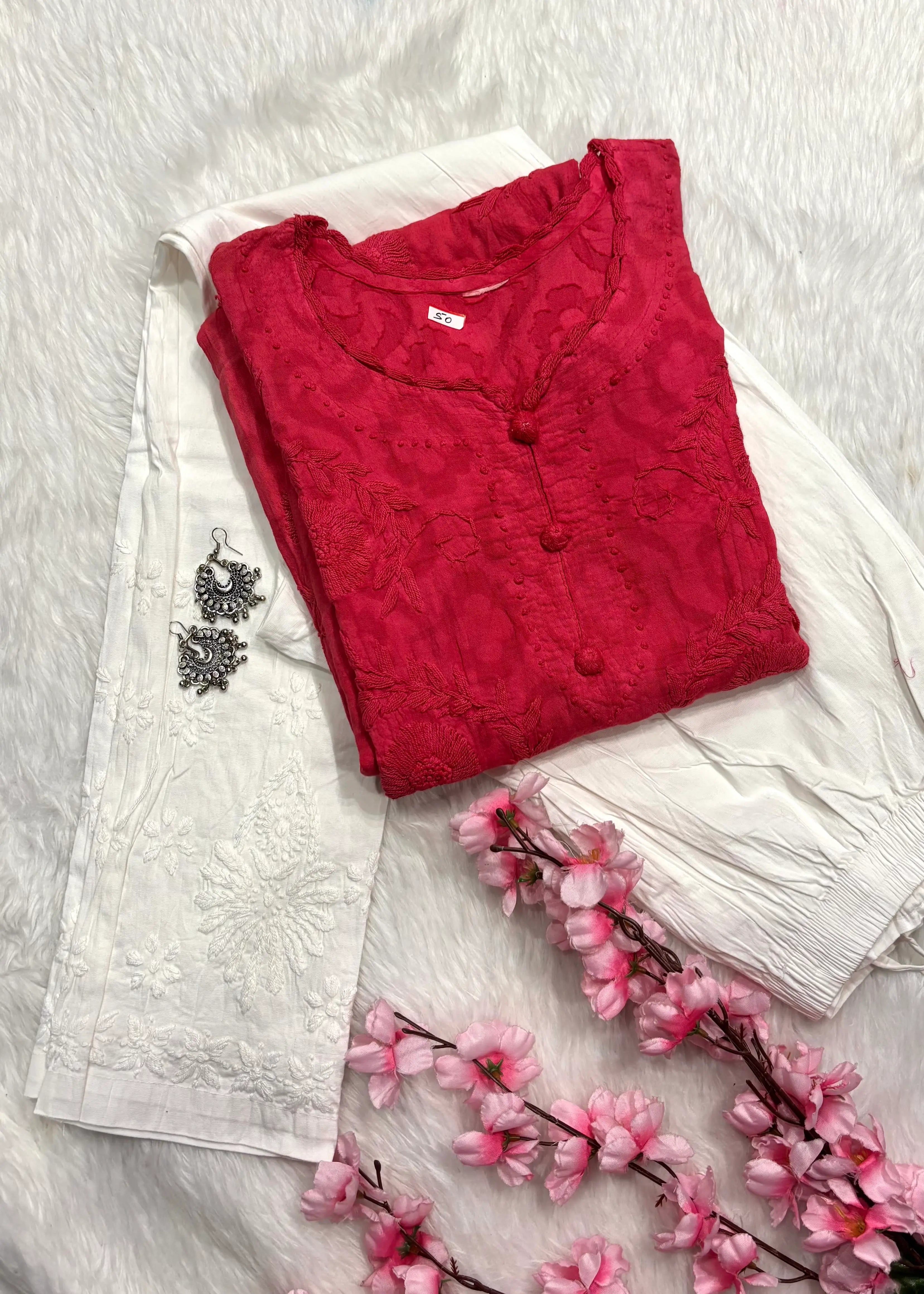 Gulbahar | Chikankari Jacquard Cotton Kurti Pant set