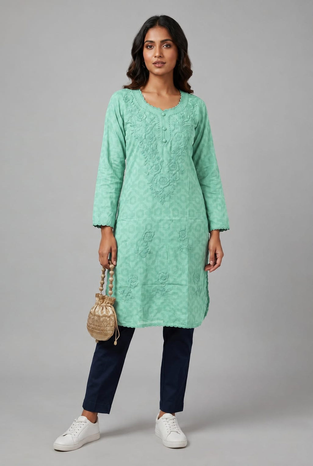 Raha | Chikankari Jacquard Cotton Long Kurti II