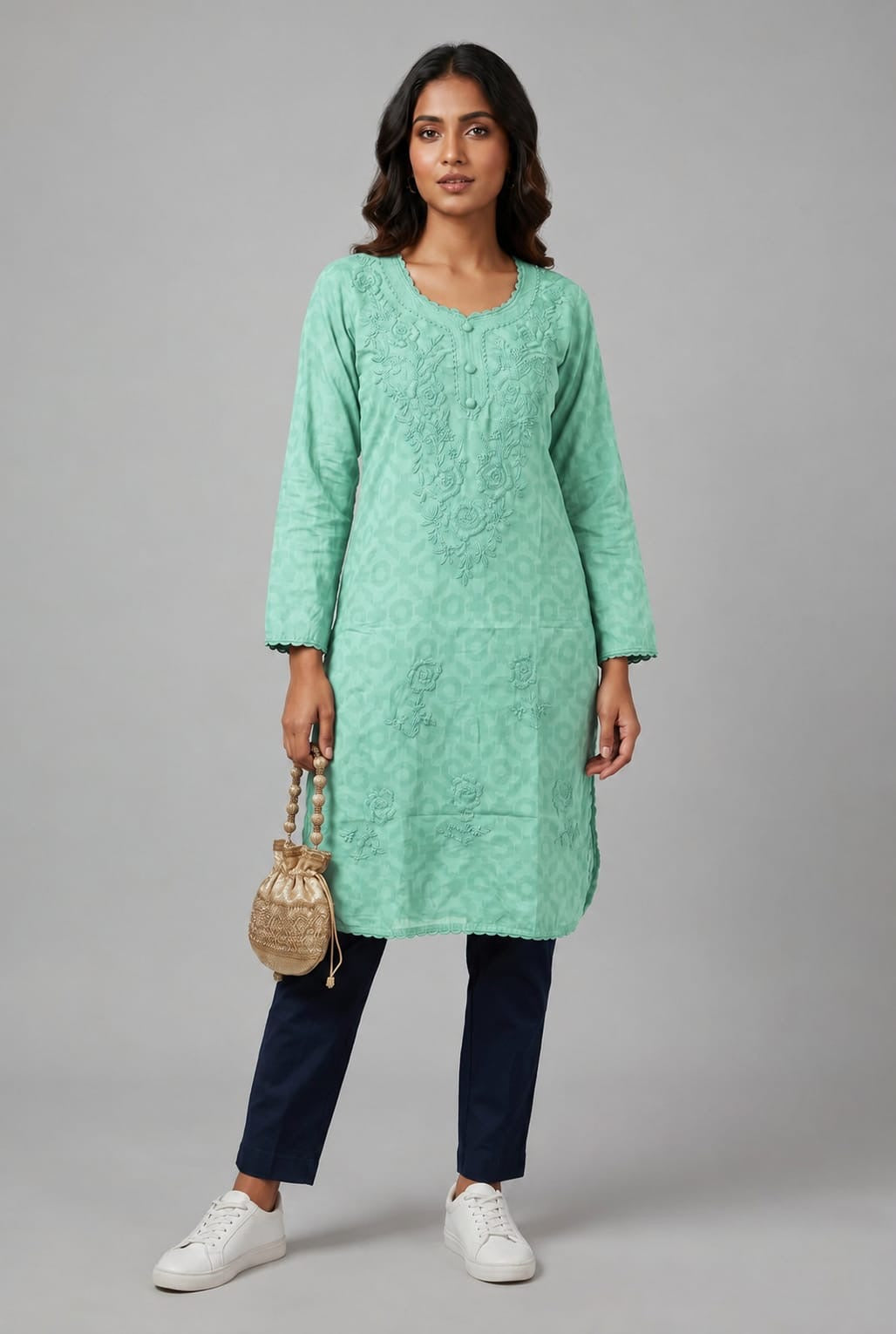 Raha | Chikankari Jacquard Cotton Long Kurti II