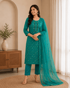 Celavia | Chanderi Kurta Pant Dupatta Set