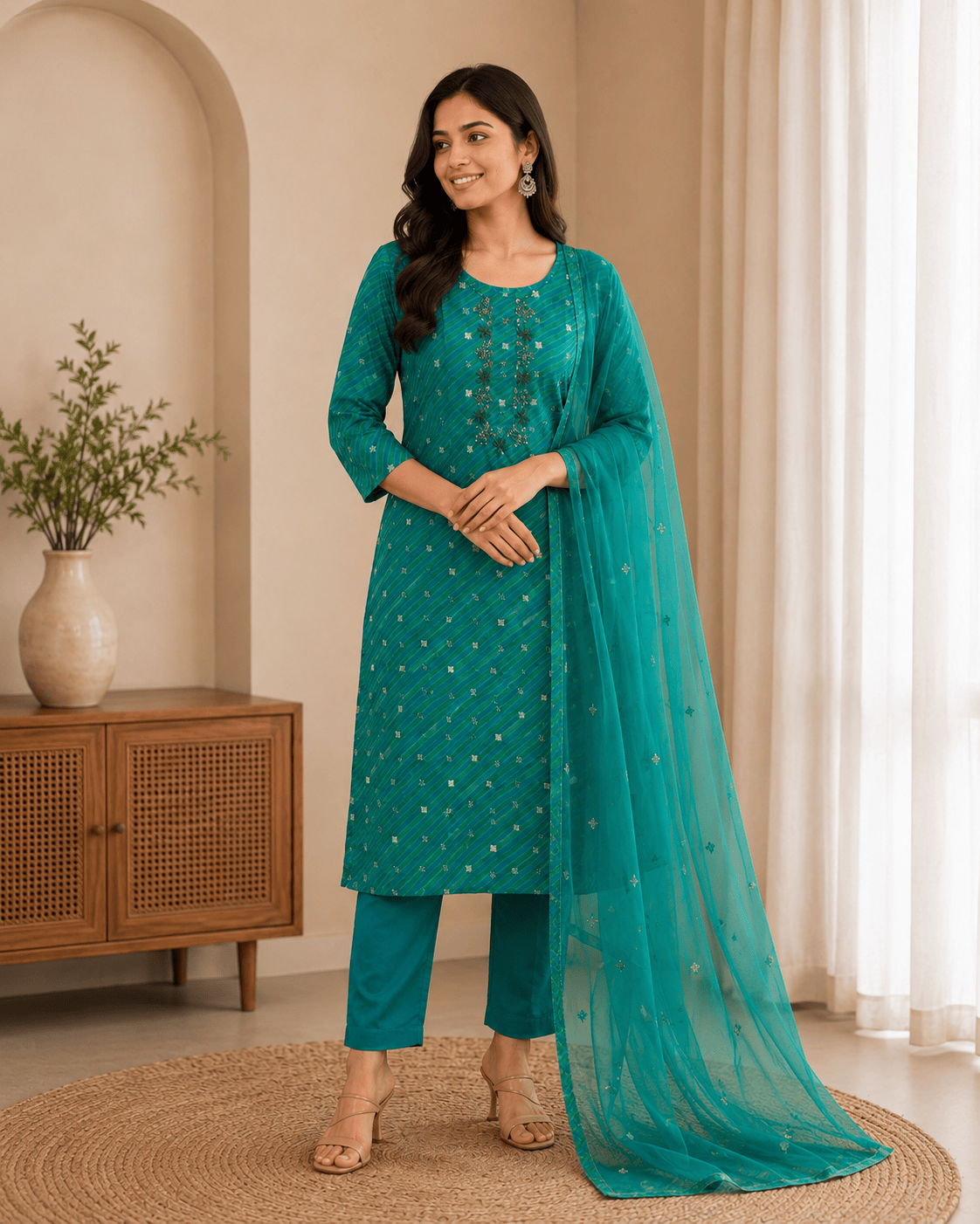 Celavia | Chanderi Kurta Pant Dupatta Set