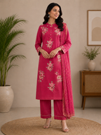 Rezara | Chanderi Kurta Pant Dupatta Set