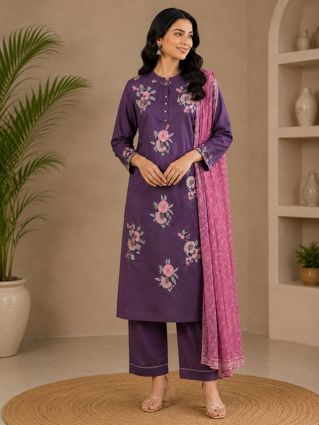 Rezara | Chanderi Kurta Pant Dupatta Set