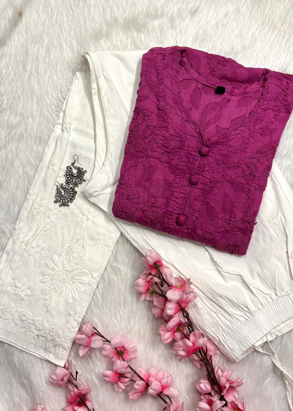 Gulbahar | Chikankari Jacquard Cotton Kurti Pant set
