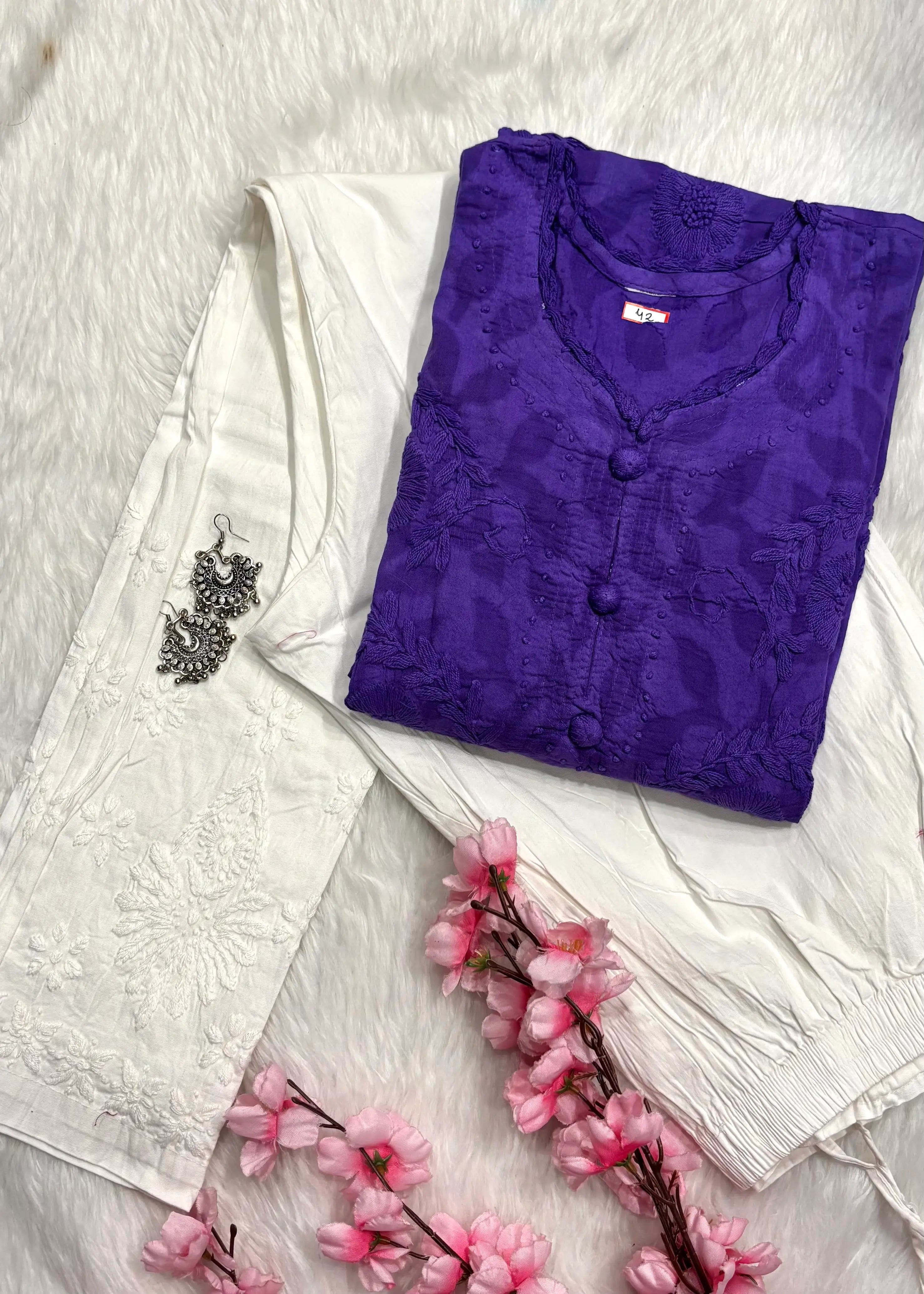 Gulbahar | Chikankari Jacquard Cotton Kurti Pant set