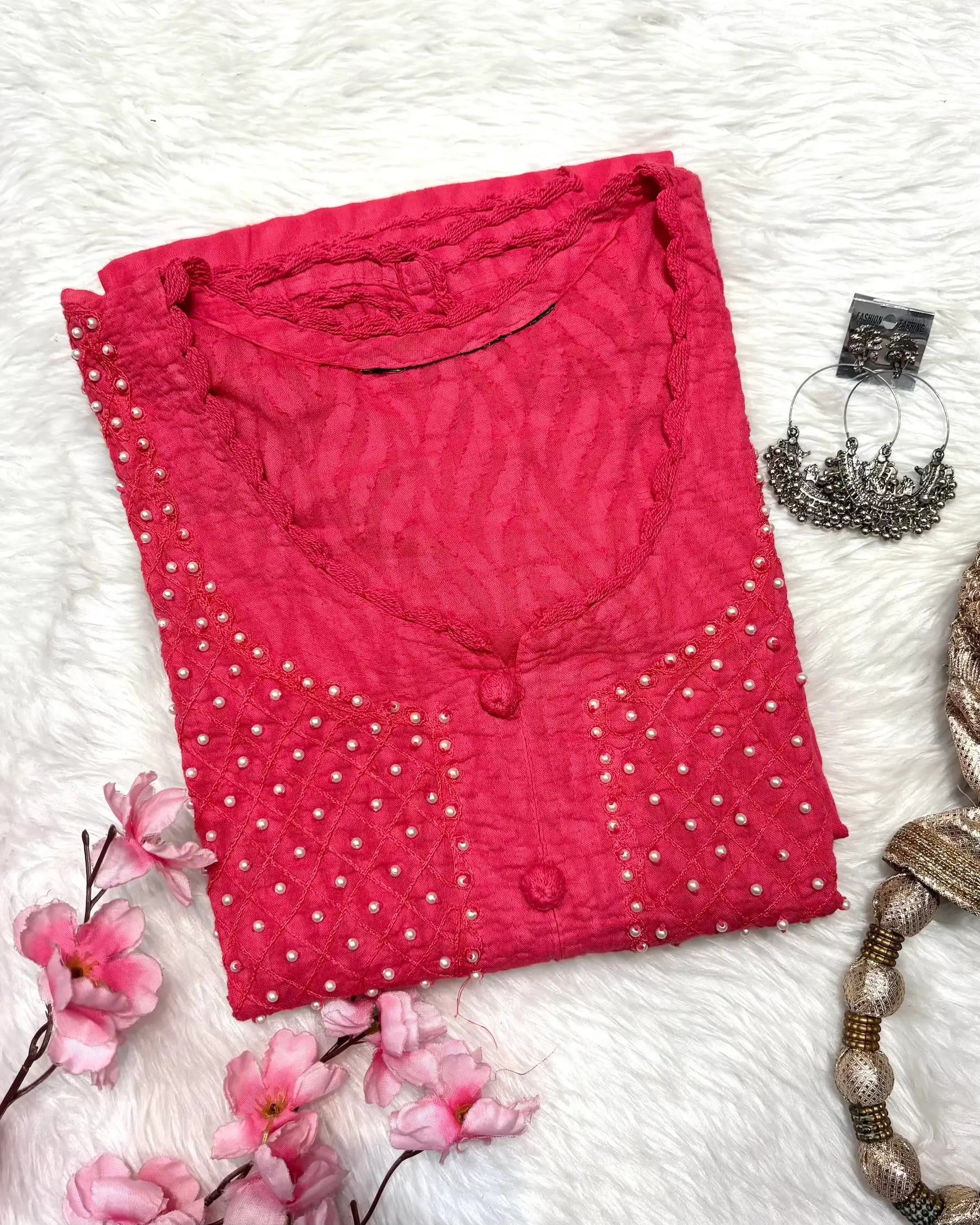 Rahat | Chikankari Jacquard Cotton Long Kurti