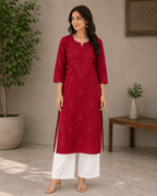 Dina | Chikankari Rayon Long Kurti