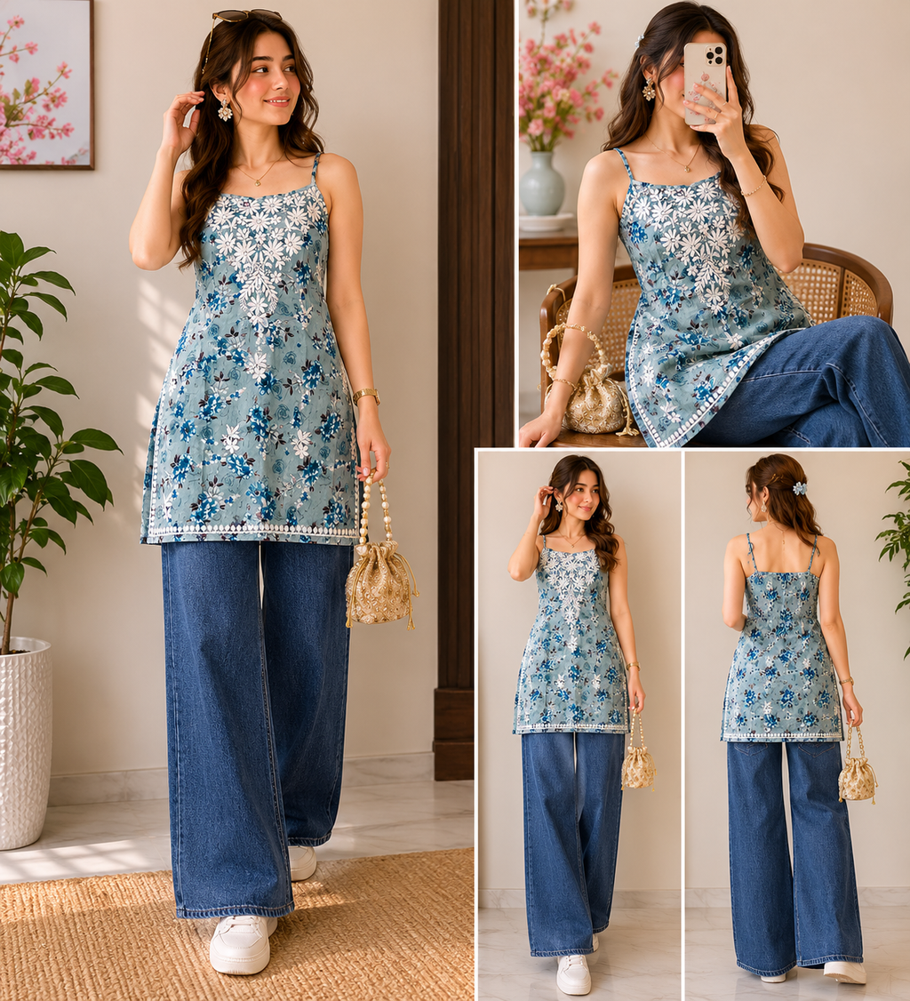 Aiaz | MulMul Cotton Noodle Strap Kurti