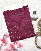 Rahat | Chikankari Jacquard Cotton Long Kurti