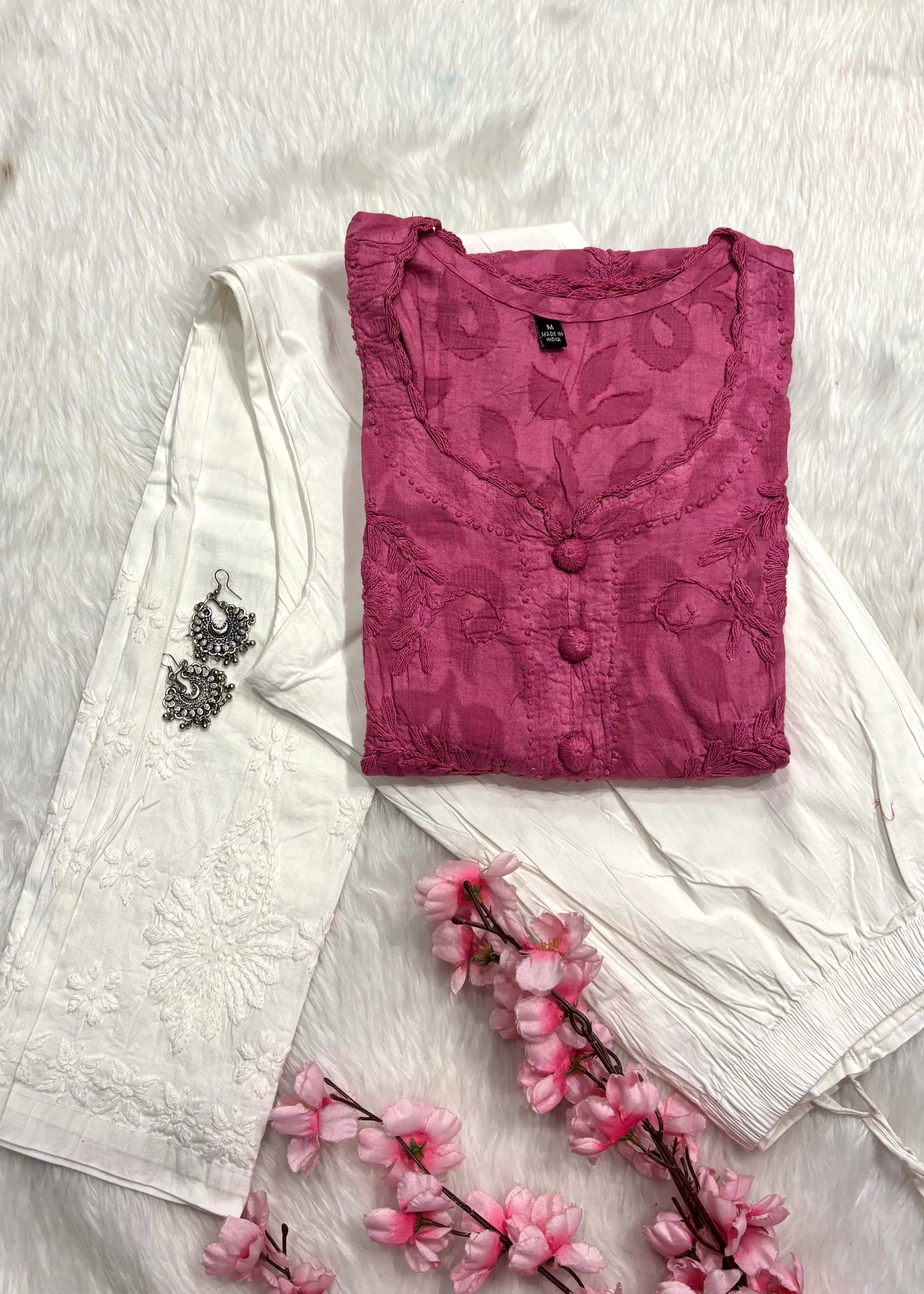 Gulbahar | Chikankari Jacquard Cotton Kurti Pant set