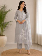 Elvara | Chanderi Kurta Pant Dupatta Set