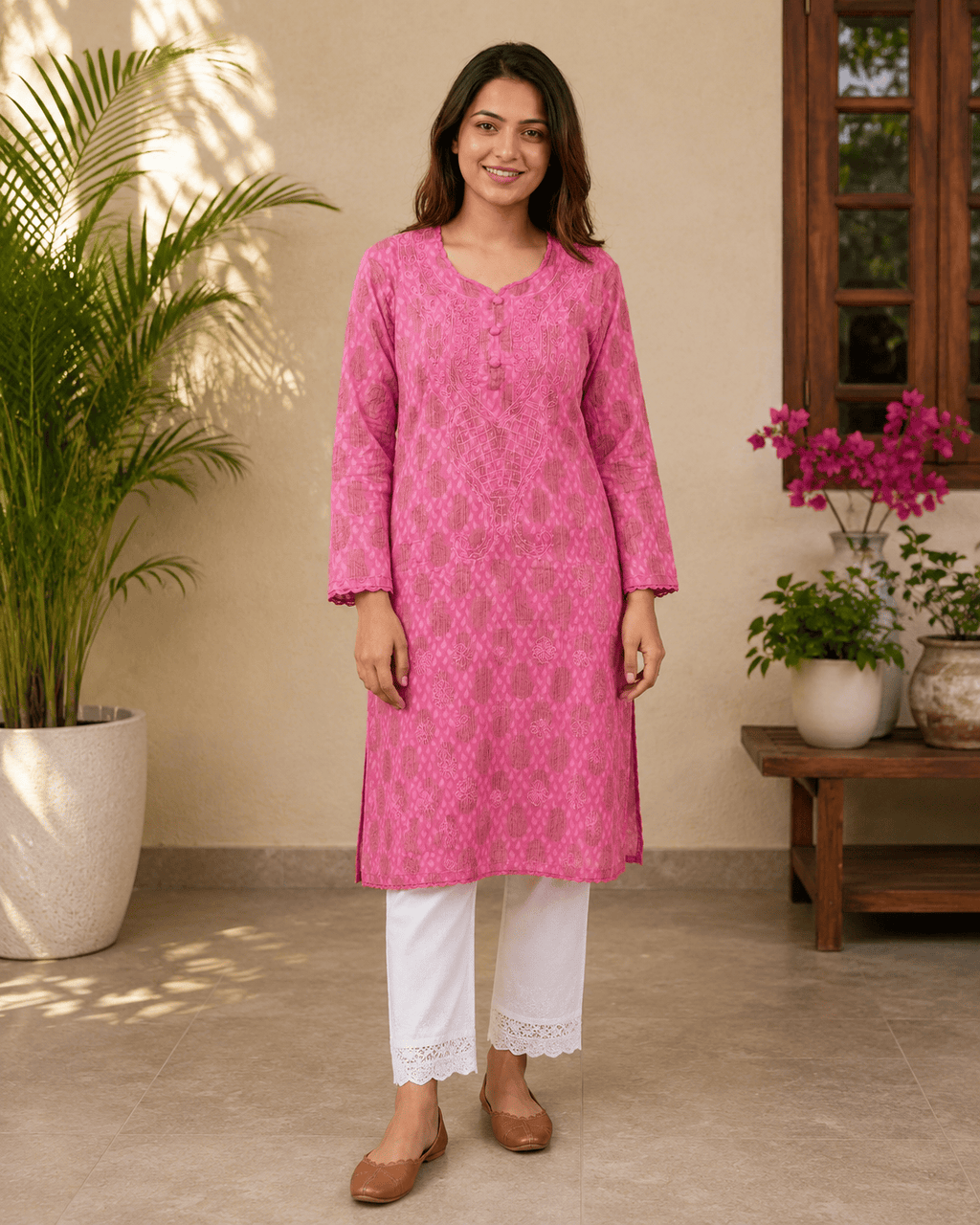 Kimaya | Chikankari Cotton Plus Size Long Kurti