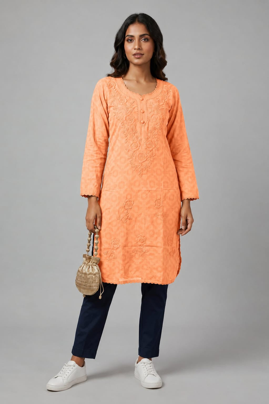 Raha | Chikankari Jacquard Cotton Long Kurti II
