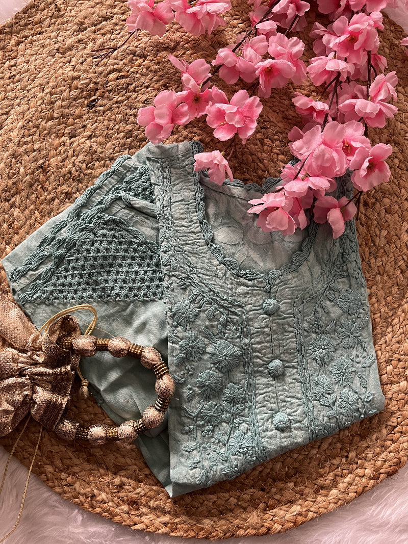 Gulnaaz | Chikankari Jacquard Cotton Long Kurti