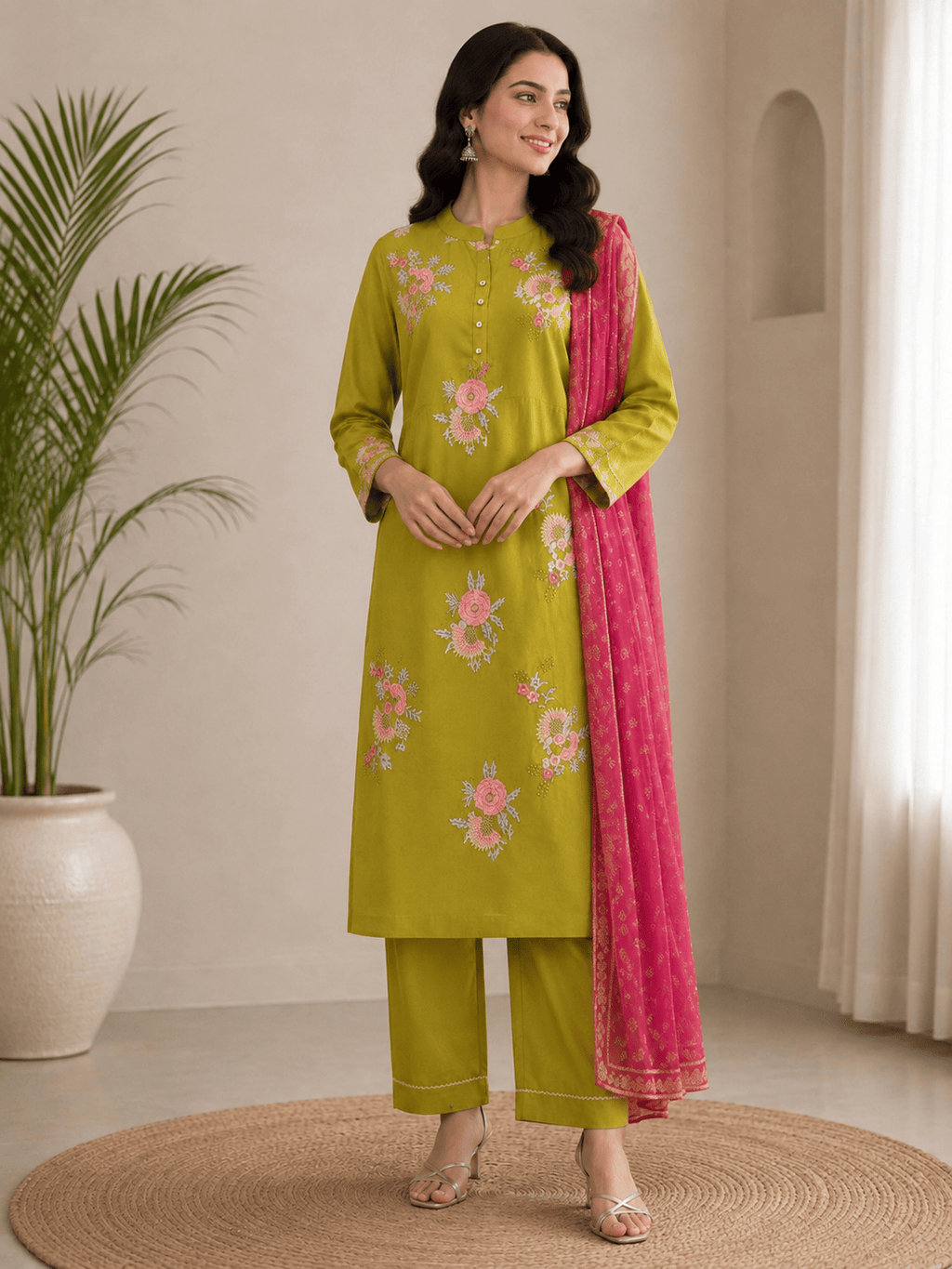 Rezara | Chanderi Kurta Pant Dupatta Set