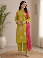Rezara | Chanderi Kurta Pant Dupatta Set