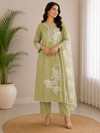 Elvara | Chanderi Kurta Pant Dupatta Set