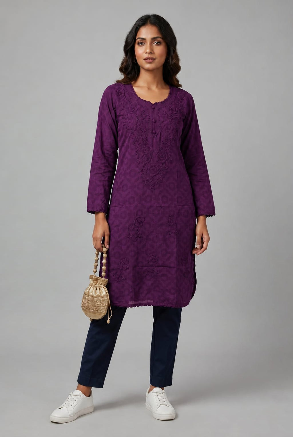 Raha | Chikankari Jacquard Cotton Long Kurti II
