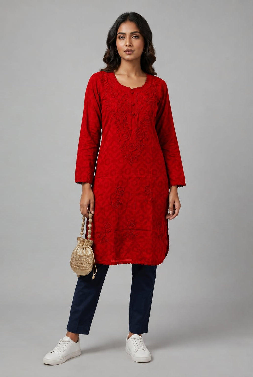 Raha | Chikankari Jacquard Cotton Long Kurti II