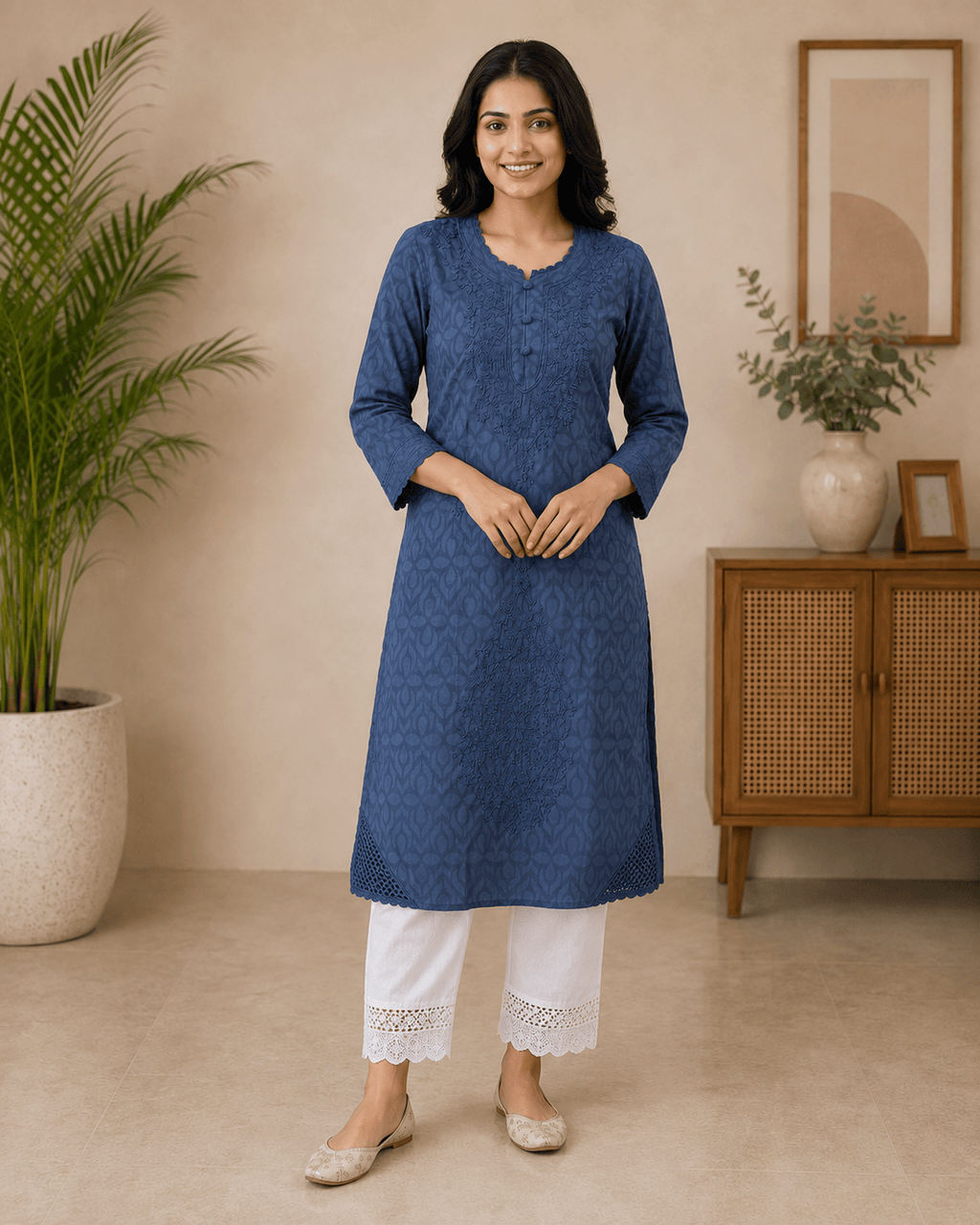 Gulnaaz | Chikankari Jacquard Cotton Long Kurti