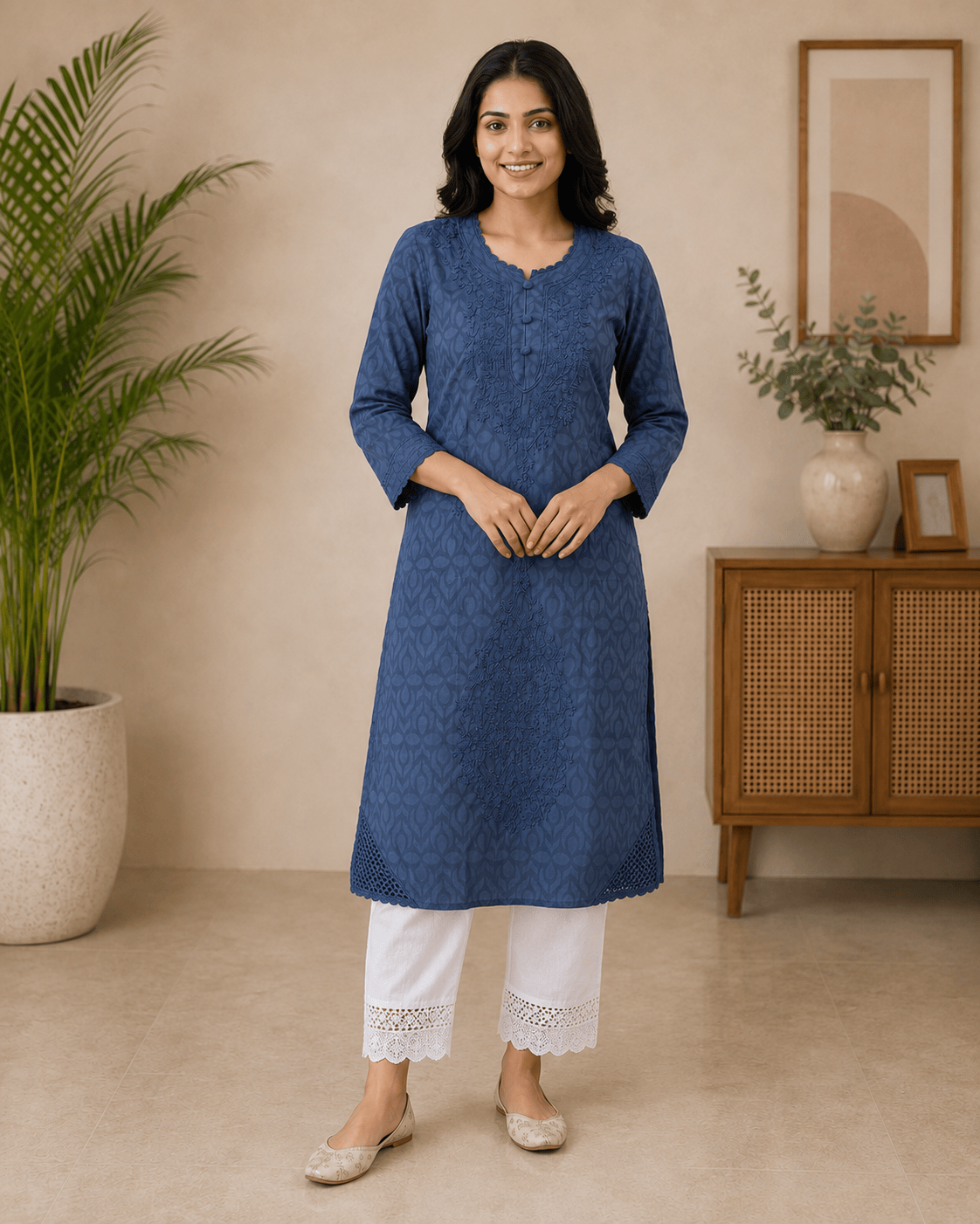 Gulnaaz | Chikankari Jacquard Cotton Long Kurti