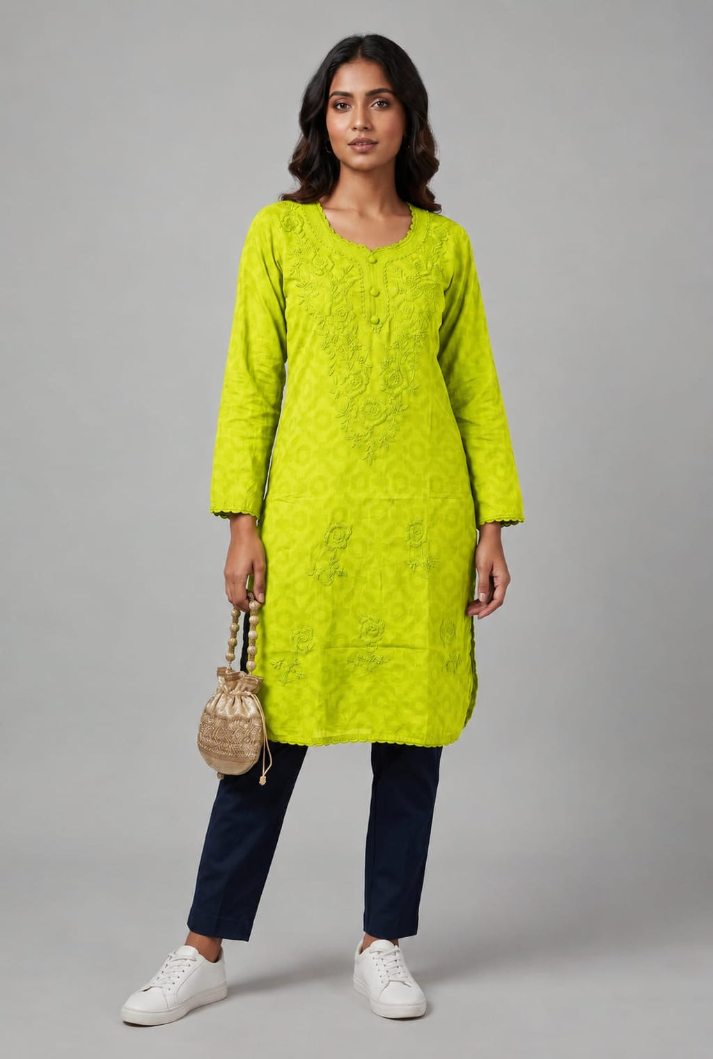 Raha | Chikankari Jacquard Cotton Long Kurti II