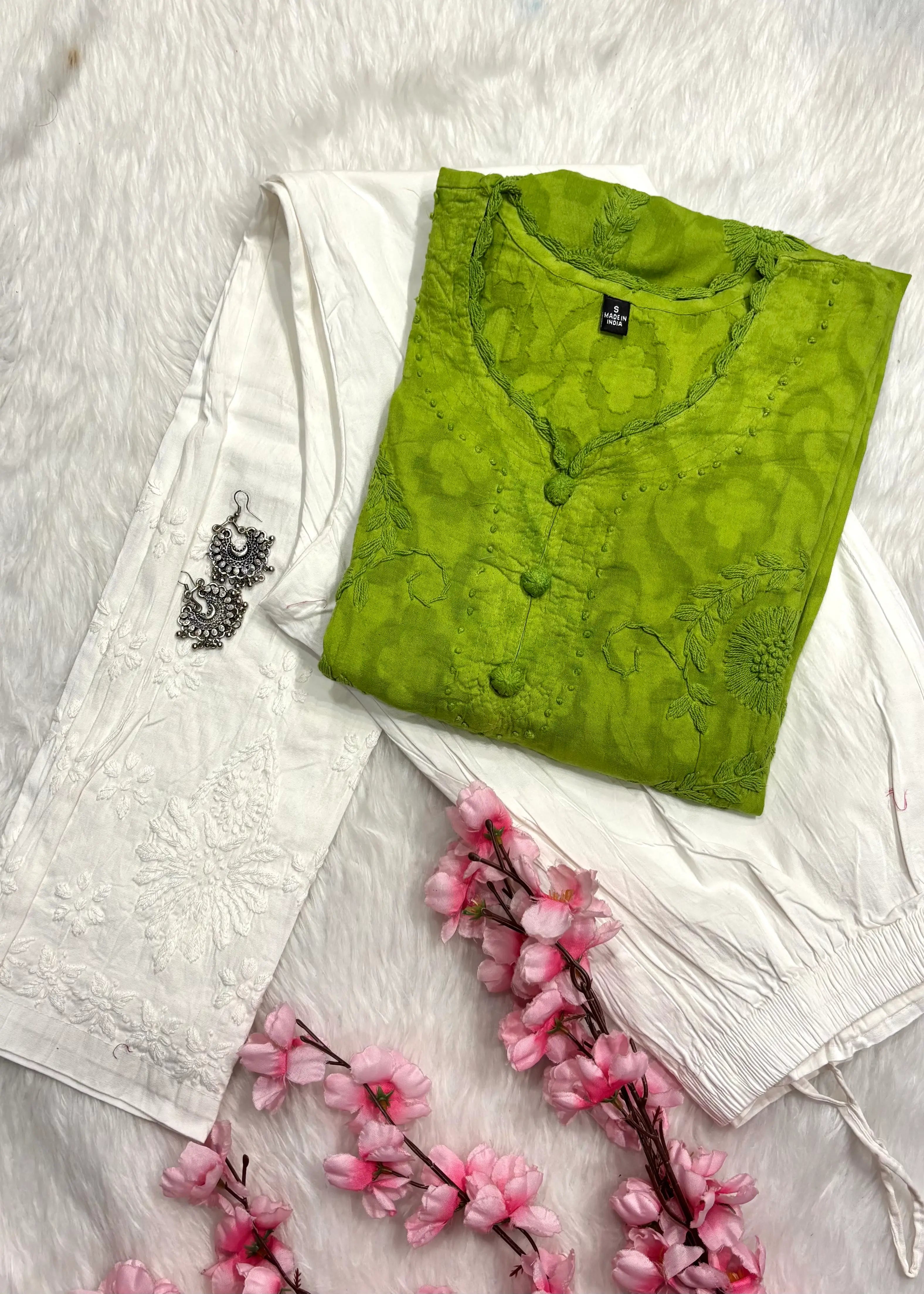 Gulbahar | Chikankari Jacquard Cotton Kurti Pant set