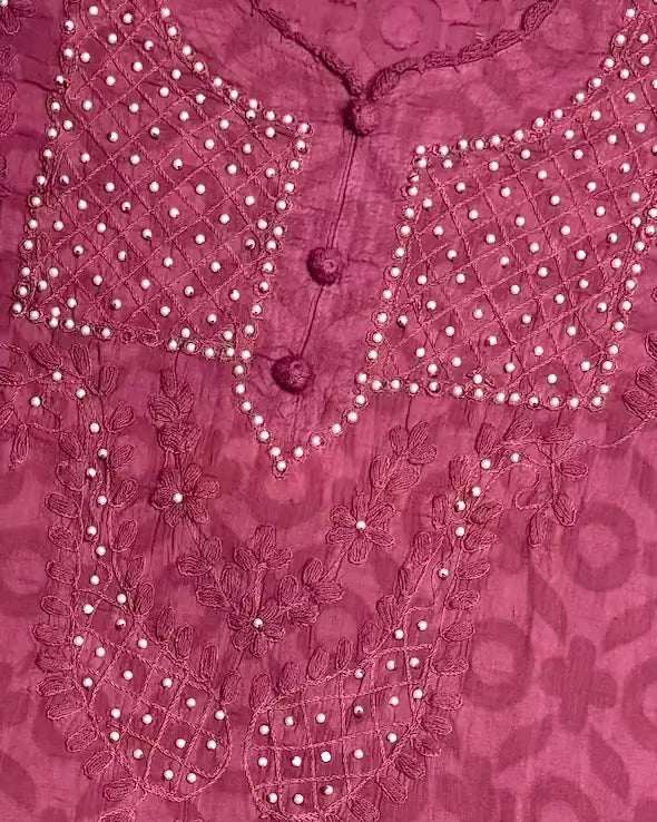Rahat | Chikankari Jacquard Cotton Long Kurti