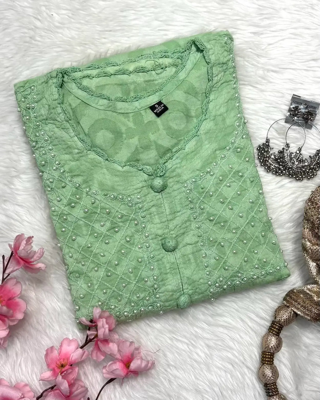 Rahat | Chikankari Jacquard Cotton Long Kurti