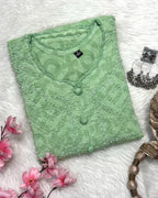 Rahat | Chikankari Jacquard Cotton Long Kurti