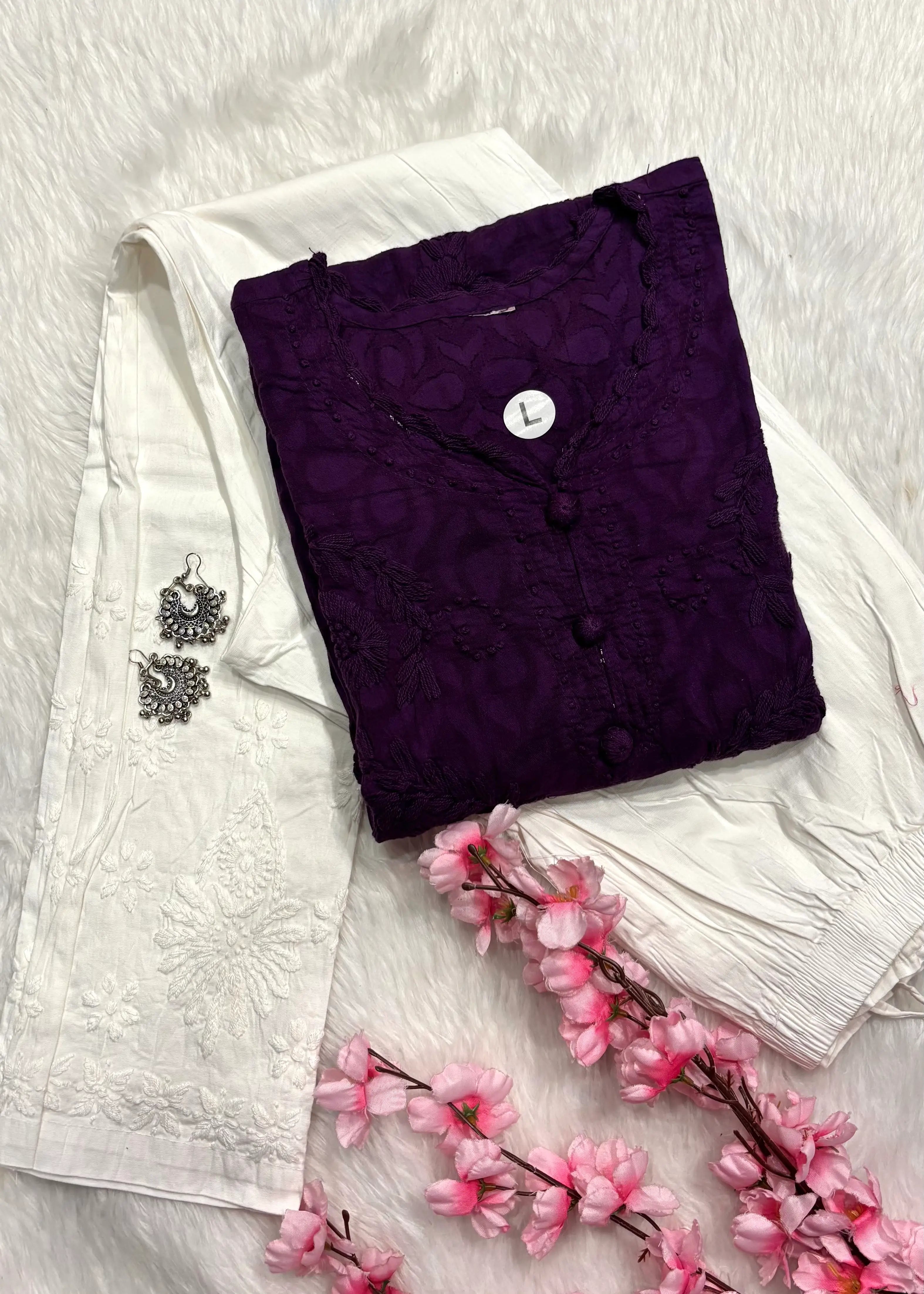 Gulbahar | Chikankari Jacquard Cotton Kurti Pant set