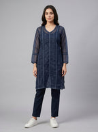 Kaizan | Chikankari Organza Plus Size Long Kurti
