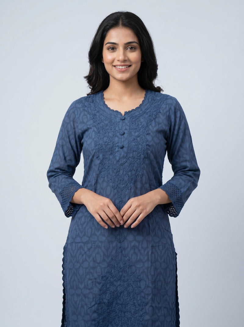 Gulnaaz | Chikankari Jacquard Cotton Long Kurti