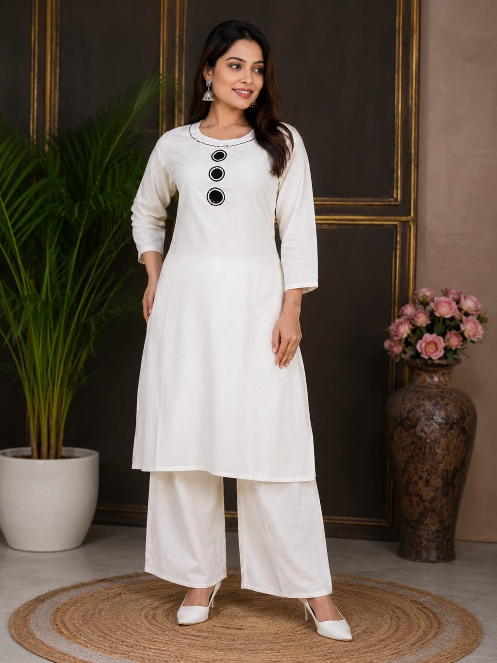 Hina | Mirrorwork Chanderi Kurta Pant Set